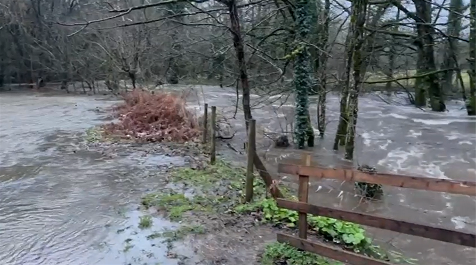 Flooding at Parke, near Bovey Tracey in Devon